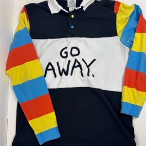 Salem 7 Polo Shirt Adult Small GO AWAY Black White w Multicolor Stripe Long Slv